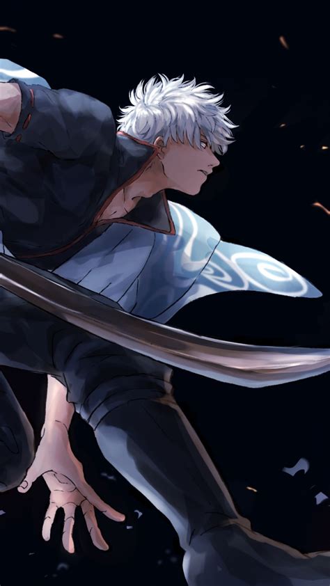 Gintama sakata gintoki art hangleing guy katana sword petals. 【人気136位】銀魂 | アニメのiPhone8壁紙 | iPhoneX,スマホ壁紙/待受画像ギャラリー