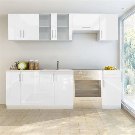 7 Pcs High Gloss White Kitchen Cabinet Unit 240 Cm On Onbuy