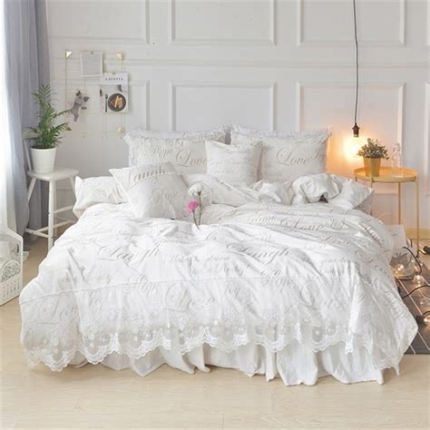 Buy Romantic Princess Ruffle White Lace Bedding Set