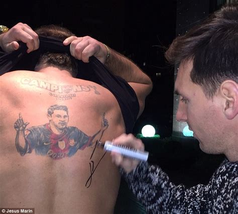 His ink includes a blossoming lotus flower, a sword with wings, and jesus christ himself. Lionel Messi fan has Barcelona star's actual signature tattooed into his back | Daily Mail Online