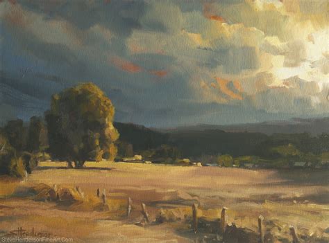 Steve Henderson - Work Zoom: Tree In A Sunlit Field -- Original Oil Painting -- Clouds, Light ...