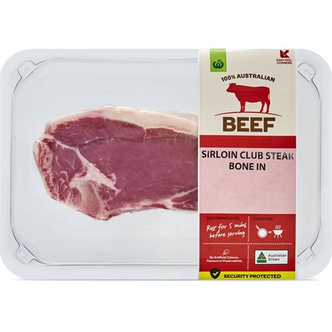 Woolworths Beef Sirloin Club Steak Bone In 200g 500g Woolworths