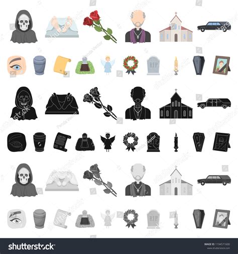 Funeral Ceremony Cartoon Icons Set Collection Stock Vector Royalty Free 1194571600 Shutterstock