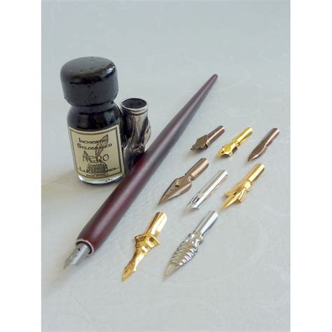 Wooden Dip Pen 9 Nibs Ink And Pen Holder