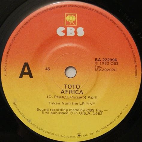 Toto Africa Vinyl 7 45 Rpm Single Discogs