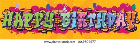 Happy Birthday Text Cool Readable Graffiti Stock Vector Royalty Free