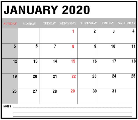 Free Printable January 2020 Calendar Template In Pdf Excel Word