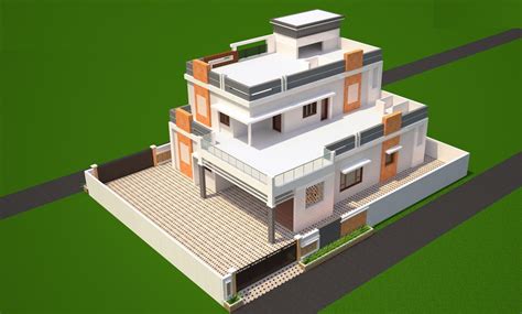 Ground And First Floor Plan With Exterior Elevation Rendered Views One