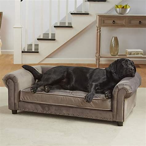268 cm x 179 cm seating height: Enchanted Home Pet Grey Velvet Manchester Pet Sofa | Petco