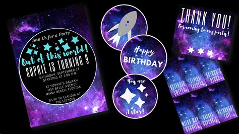 Galaxy Themed Party Supplies Galaxy Party Invitation Galaxy Etsy Uk