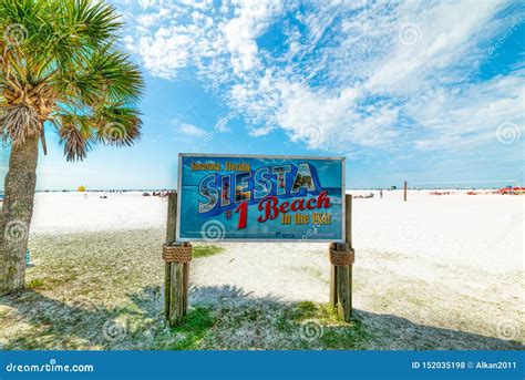 Siesta Beach Sign On A Clear Day Editorial Stock Photo Image Of
