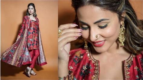 Bigg Boss 14s Hina Khan Adds To The Festive Spirit This Navaratri In Rs 22k Cherry Red Silk