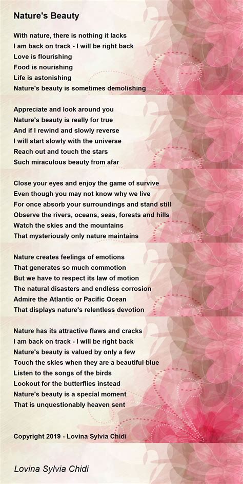 Natures Beauty Poem By Lovina Sylvia Chidi Poem Hunter