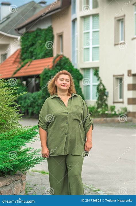 Plus Size Older Woman 50 55 Years Old Walking In City Stock Photo