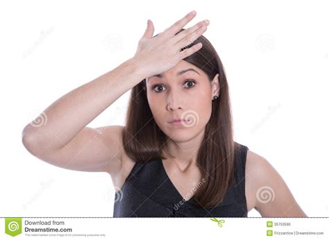 Isolated Beautiful Woman Has Forget An Appointment Stock Photo - Image of headache ...