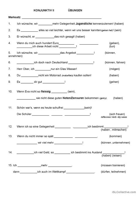 Konjunktiv Ii Deutsch Daf Arbeitsblätter Pdf And Doc