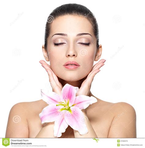 Face Of Woman With Flower Beauty Treatment Stock Image