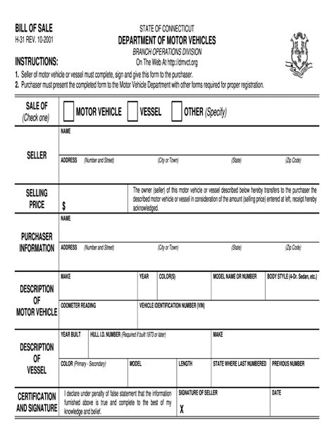 Bill Of Sale Ct Fill Out And Sign Printable Pdf Templ