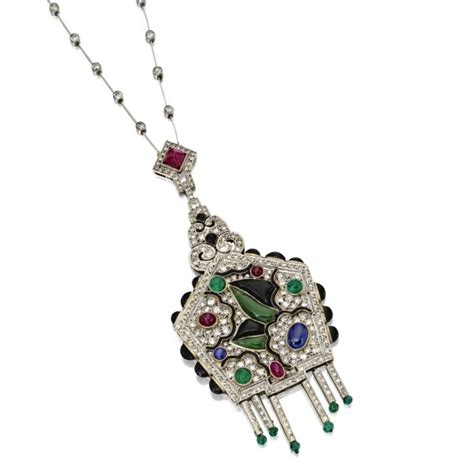 187 Colored Stone And Diamond Pendant Circa 1930