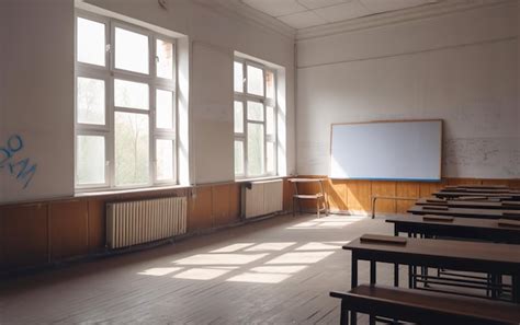 Premium Ai Image Empty Classroom With Whiteboard And Large Windows Ai