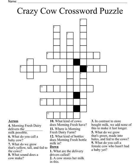 Crazy Cow Crossword Puzzle Wordmint