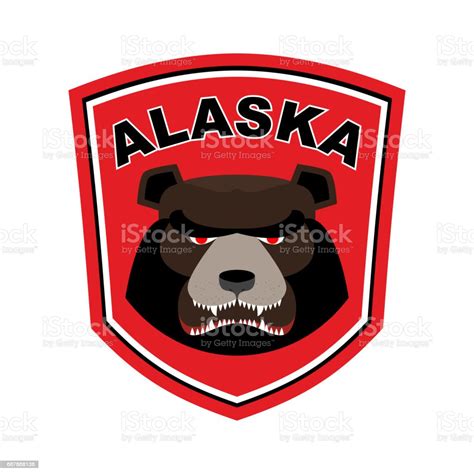Alaska Grizzly Mascot Bear Emblem Sign Wild Animal For Alaska Stock