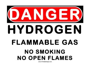 Printable Danger Flammable Gas Hydrogen Sign