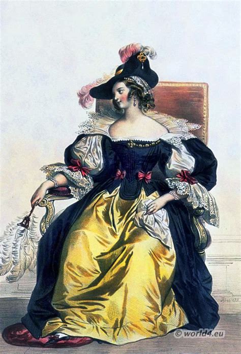 French Woman Costume 17th Century Baroque Fashion Louis Xiv