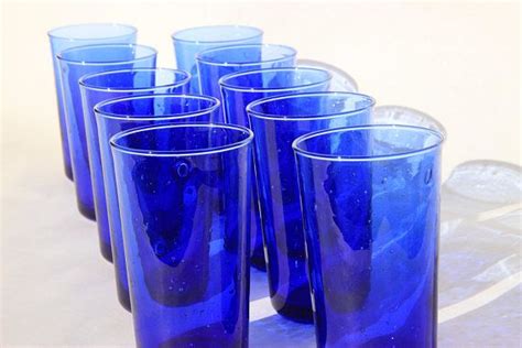 Cobalt Blue Juice Glass Set Cobalt Blue Glassware 10 Retro Etsy