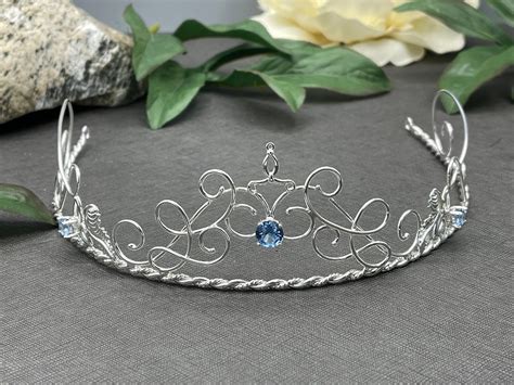 Victorian Bridal Tiara Aquamarine Amethyst Emerald Sterling Silver