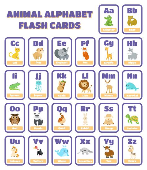 Free Printable Animal Alphabet Flash Cards
