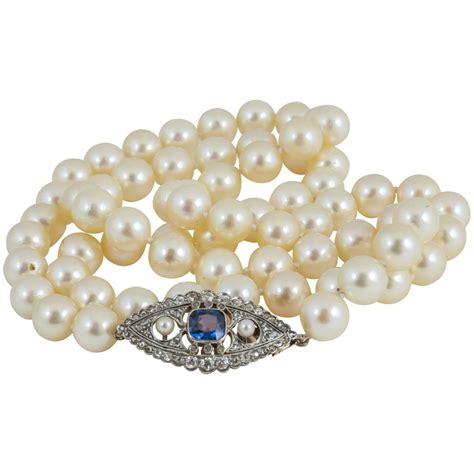 Mm Cultured Pearl Necklace With Sapphire Diamond Clasp