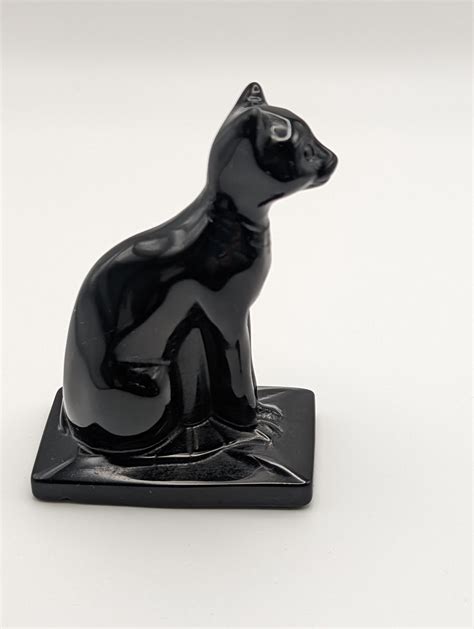 Obsidian Carved Egyptian Cat