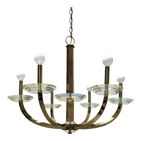 Parzinger Style Chandelier With Original Warm Patina On The Brass Good