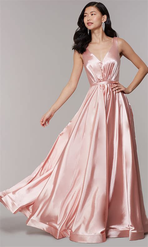 Find 2021 newest style of prom dresses, only need $49.99, we have beautiful prom dresses in a variety of lengths, sizes, colors, buy cheap prom dresses online at www.shopluu.com today! Satin V-Neck Pink Prom Dress with Pockets - PromGirl