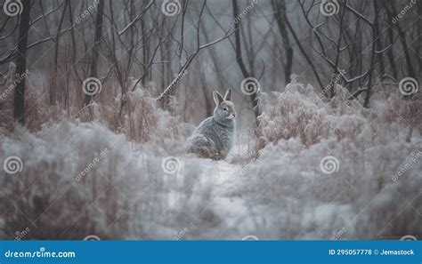Cute Rabbit Sitting In Snowy Forest Winter Beauty Revealed Generated