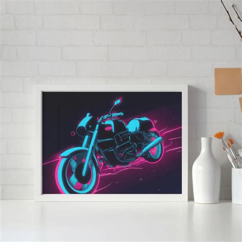 Synthwave Poster Neon Motorbike Poster Motorcycle Wall Art Etsy