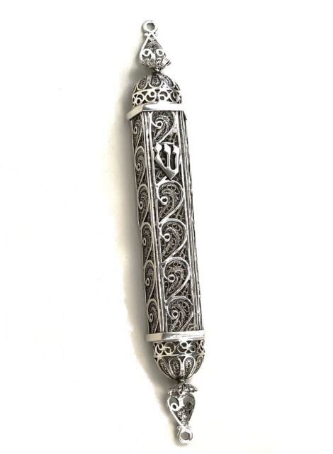 Filigree Mezuzah Case 925 Silver Synagogue Torah Design Jewish Yemenite