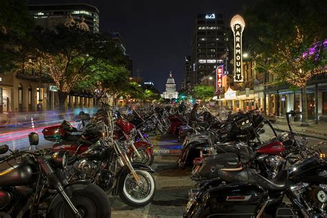 Motorcycles Line Up And Down Congress Avenue In Downtown Austin Texas During The Annual Rot