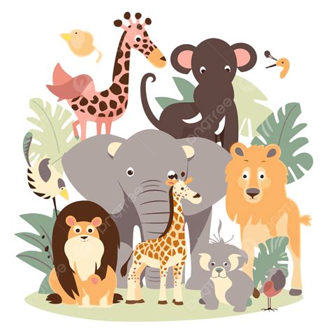 Safari Animal Vector Sticker Clipart Cute Animals In The Jungle
