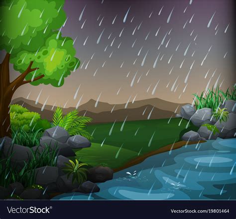 Nature Scene With Rainy Day In Park Royalty Free Vector