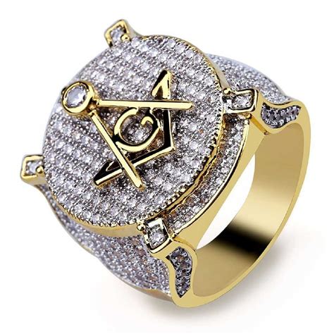 Buy Masonic Ring Compass And Square Ring For Men Iced Hip Hop Ring