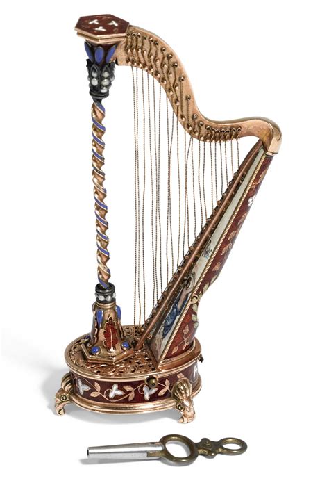 Gold And Enamel Musical Harp Vienna Circa 1900 The Board Painted With