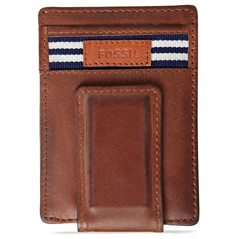 Fossil Sheldon Stripe Front Pocket Multi Card Wallet In Brown For Men