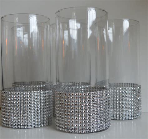 Centerpiece Cylinder Vase Lot Silver Bling Rhinestone Diamond Cry Aftcra