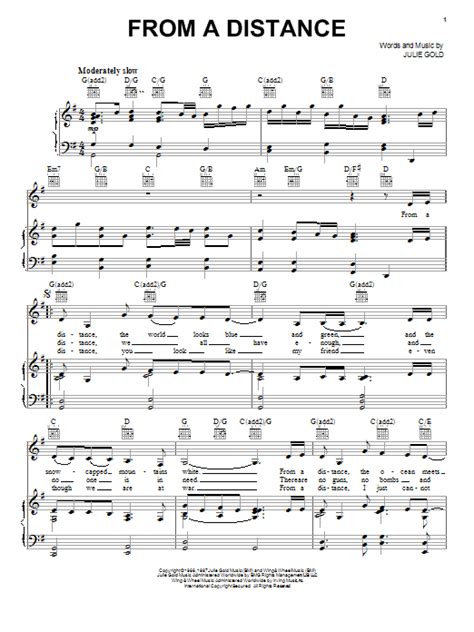 Bette's certain to go the distance again.9 gene sandbloom from the network forty said that the lyrics manage to take in the globe (with a minimum of sugar) and deliver a song worth listening to a hundred times. From A Distance | Sheet Music Direct
