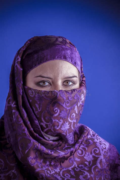 Beautiful Arabic Woman With Traditional Veil On Her Face Intens Stock