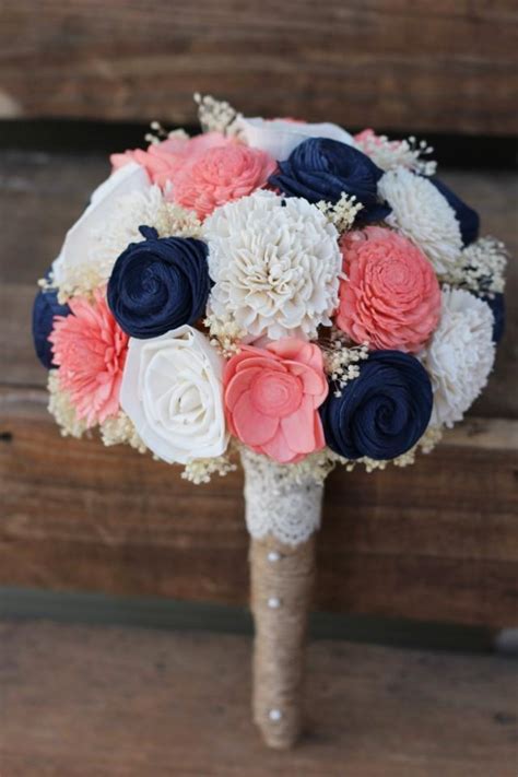 A simple and rustic wedding bouquet of white daffodils with a burlap wrap and a glam rhinestone bow. Navy Coral Bouquet, Wedding, Wedding Flowers, Wedding ...