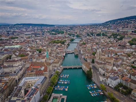 Amazing Aerial View Over The City Of Zurich In Switzerland Stock Photo