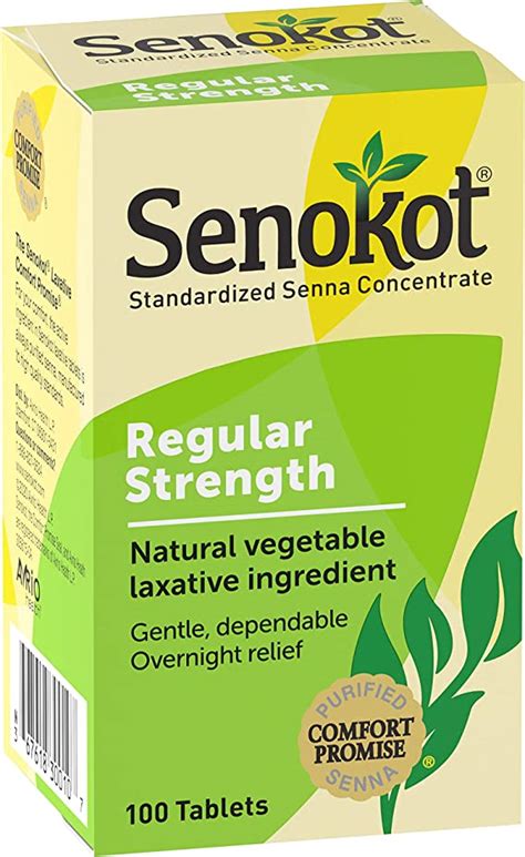 Senokot Regular Strength 100 Count Tablets Natural Vegetable Laxative Ingredient